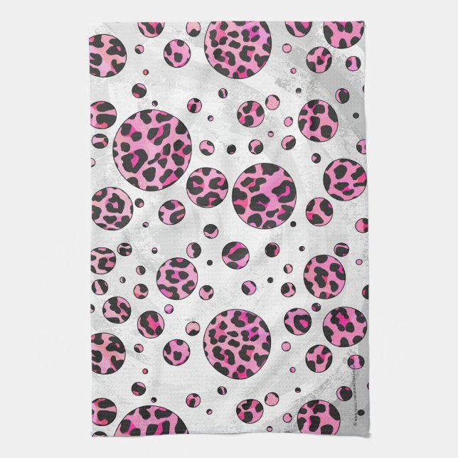 Linge De Cuisine Polka Leopard Pot noir et rose chaud (Vertical)