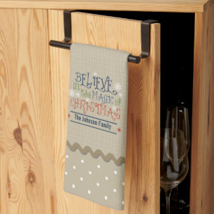 Linge De Cuisine Polka Rustique Beige Point Noël Monogramme