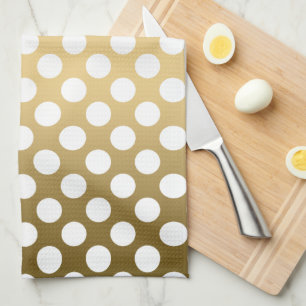 Linge De Cuisine Polkadot blanc sur Arrière - plan or