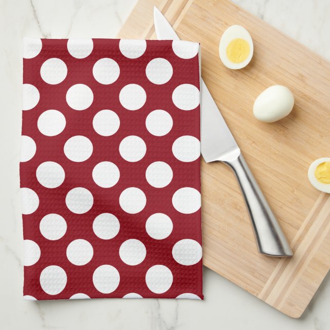 Linge De Cuisine Polkadot blanc sur Arrière - plan rouge (Quart Plié)