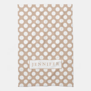 Linge De Cuisine Polkadot blanc sur Tan Arrière - plan