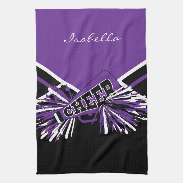 Linge De Cuisine Pom-pom girl en violet, noir et blanc (Vertical)