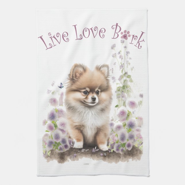 Linge De Cuisine Pomeranian Chien Maman Floral (Vertical)