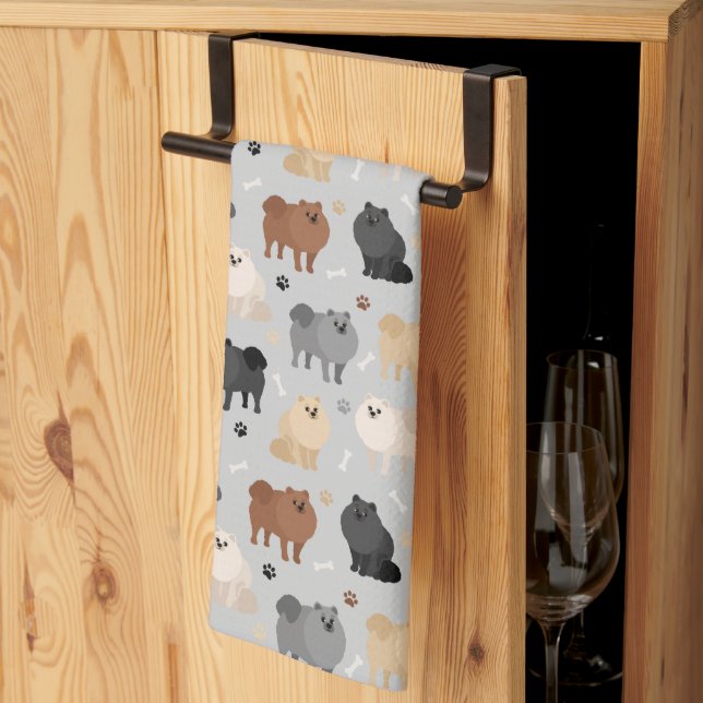 Linge De Cuisine Poméranie Paw-prints et os de chien (Pliage en tiers)
