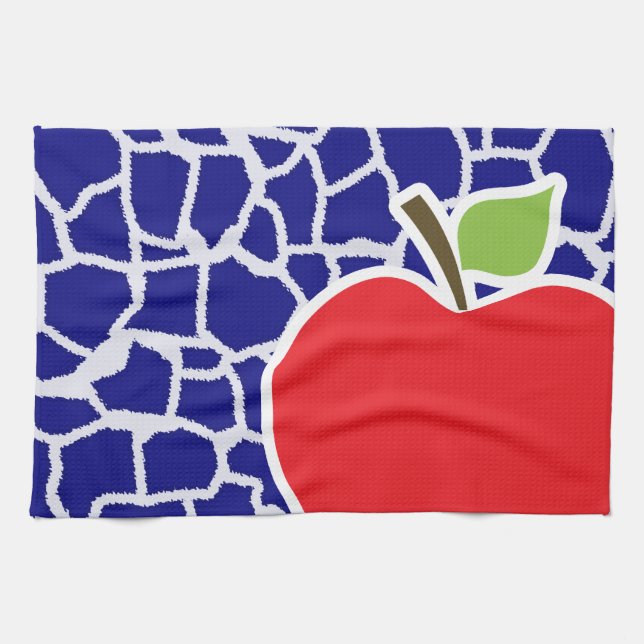 Linge De Cuisine Pomme sur Poster de animal de girafe bleu foncé (Horizontal)