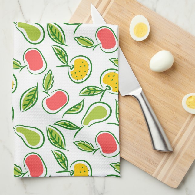 Linge De Cuisine Pommes Oranges et poires Motif de fruits (Quart Plié)