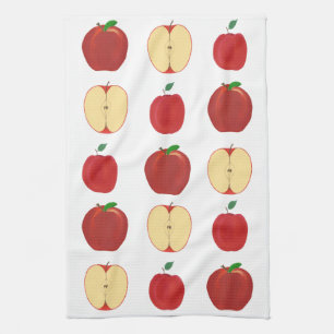 Linge De Cuisine Pommes rouges entières et coupées en tranches da