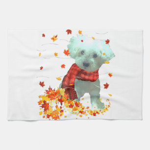 Linge De Cuisine Poochon Fall Scarf - Chiens Automne Leaves
