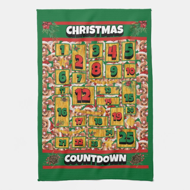 Linge De Cuisine Poodle Compte à rebours Noël Calendrier des Avent  (Vertical)