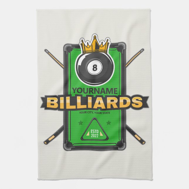 Linge De Cuisine Pool Hall personnalisé NOM 8 Ball Crown Billiards (Vertical)