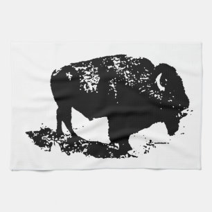 Linge De Cuisine Pop Art Black White Buffalo Bison Silhouette