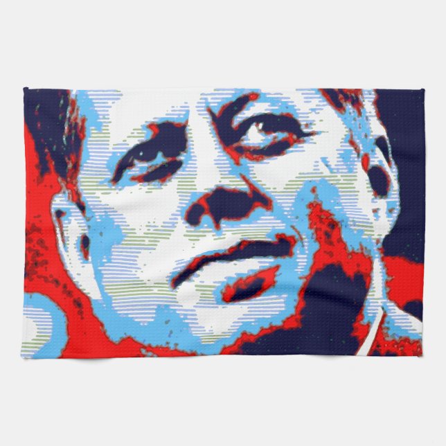Linge De Cuisine Pop Art JFK John F. Kennedy Red Blue (Horizontal)