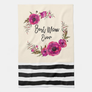 Linge De Cuisine Poppies florales rose Fuchsia Wreath Meilleure mam