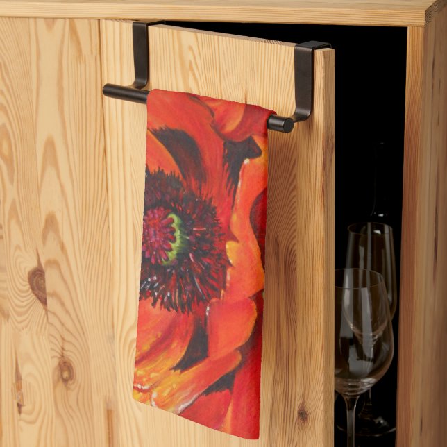 Linge De Cuisine Poppies orientales oranges colorées (Pliage en tiers)