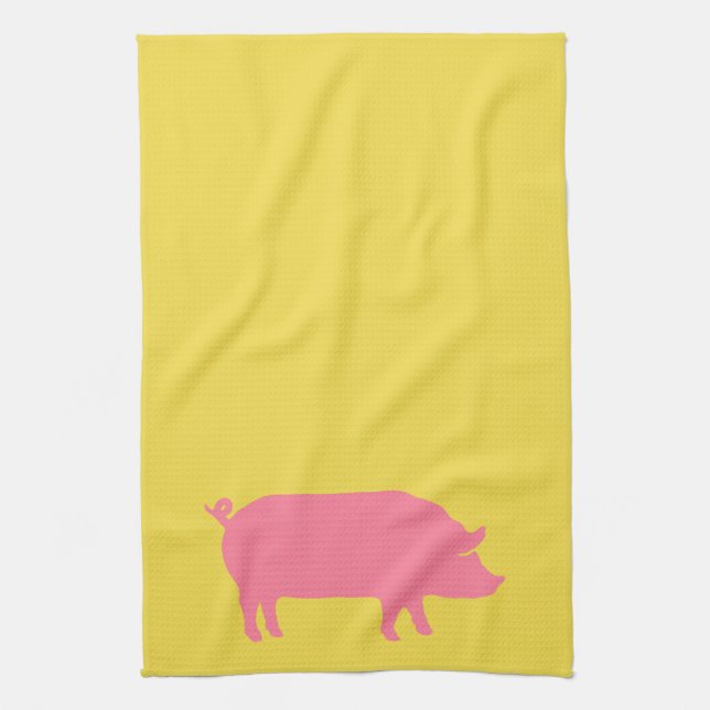 Linge De Cuisine Porc rose sur le jaune (Vertical)