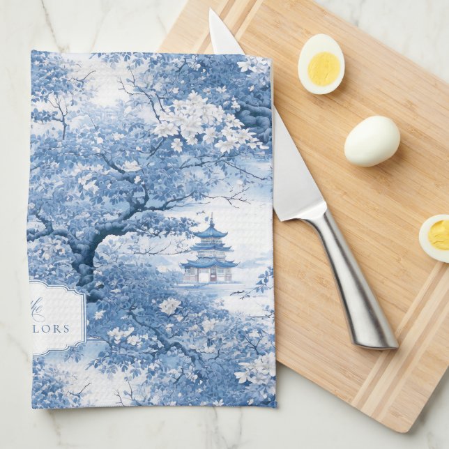 Linge De Cuisine Porcelain Blue Chinoiserie Motif ID1094 (Quart Plié)
