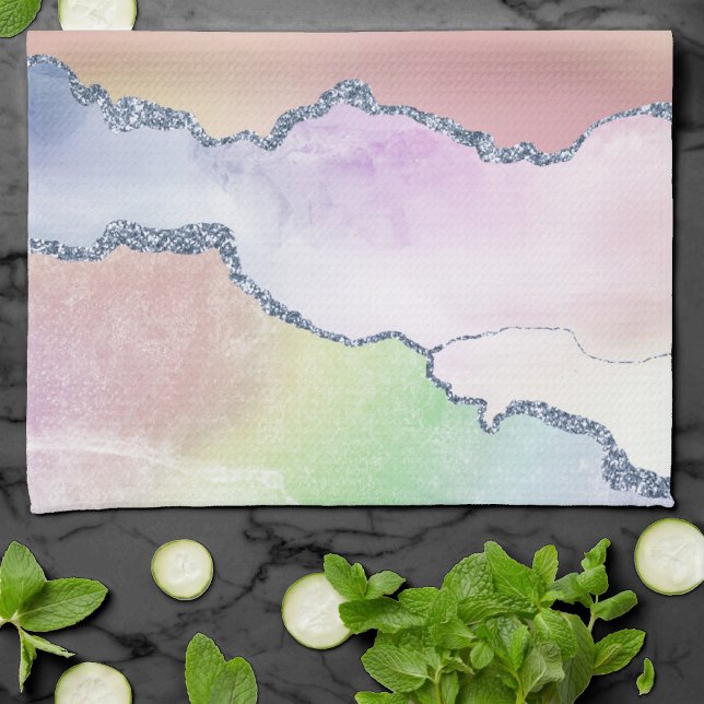 Linge De Cuisine Porte de pêche | Pretty Soft Pastel Aquarelle Ombr (Créateur téléchargé)