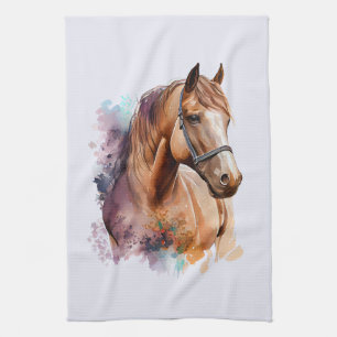 Linge De Cuisine Portrait de tête de cheval brun à l'aquarelle