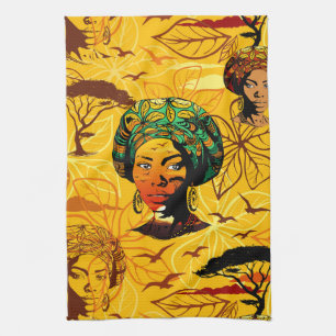 Linge De Cuisine Portrait féminin africain avec coucher de soleil