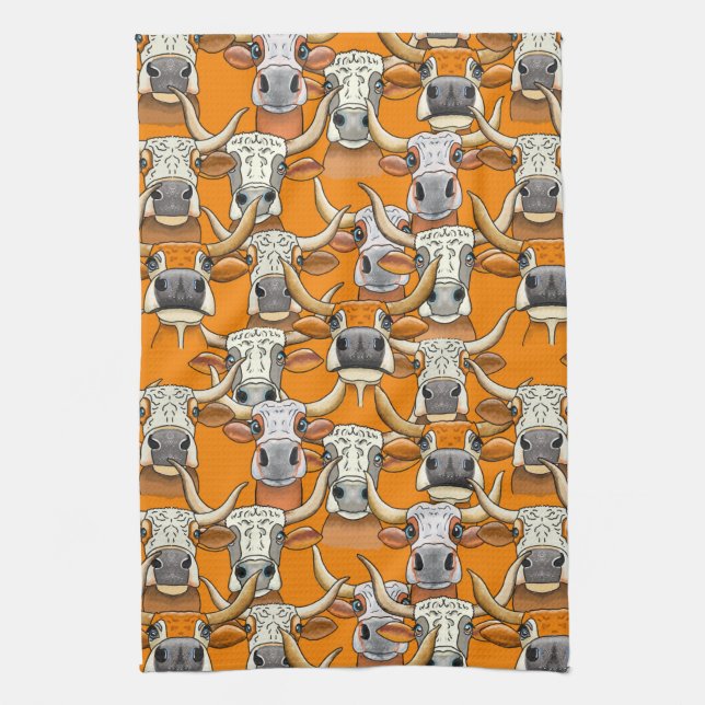 Linge De Cuisine Portraits Whimsical Longhorn Cattle (Vertical)