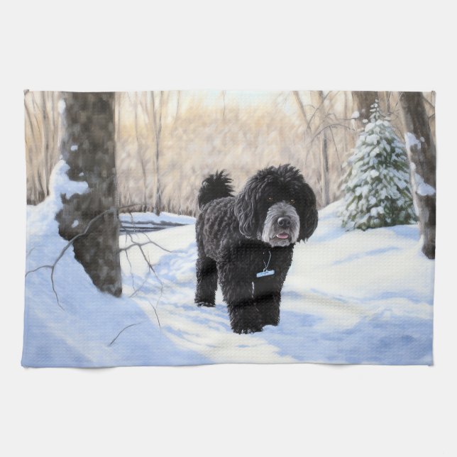Linge De Cuisine Portugais Water Dog Laisser neiger Noël (Horizontal)