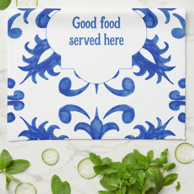 Linge De Cuisine Portuguese Blue Tile central round medallion (Plié)