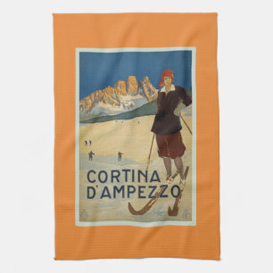 Linge De Cuisine Poster Cortina D'Ampezzo sur le ski Vintage
