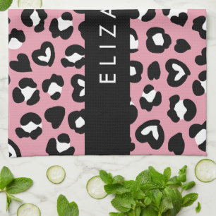Linge De Cuisine Poster de animal, Léopard Rose, Coeurs, Votre Nom