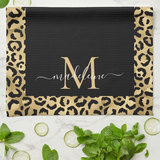 Linge De Cuisine Poster de animal Monogram Black Gold tendance (Plié)