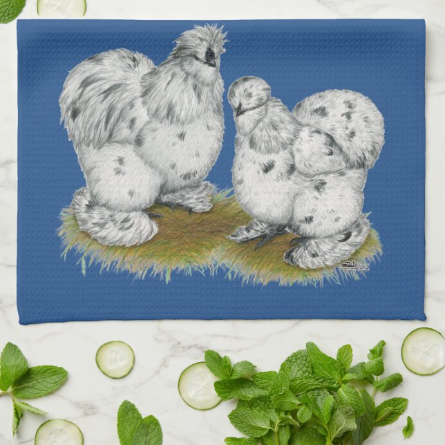 Linge De Cuisine Poulet à éclaboussures de Silkie Bantam (Plié)