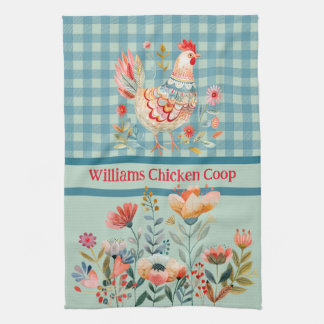 Linge De Cuisine Poulet D'Art Populaire Du Pays Sur En vichy Bleu V