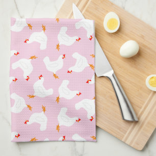 Linge De Cuisine Poulets blancs sur rose