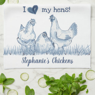 Linge De Cuisine Poulets Bleus Et Blancs Rustiques, Hen Personnalis