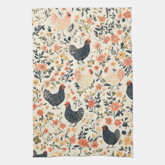 Linge De Cuisine Poulets de ferme, poules \ Fleurs Cottage