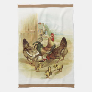 Linge De Cuisine Poulets de la ferme d'art vintage