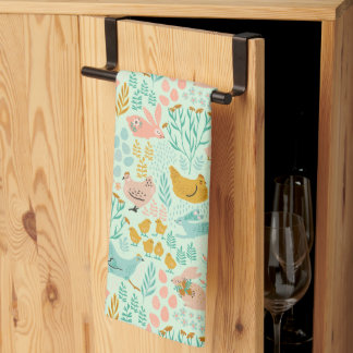 Linge De Cuisine Poulets de Pâques, lapins et fleurs motif