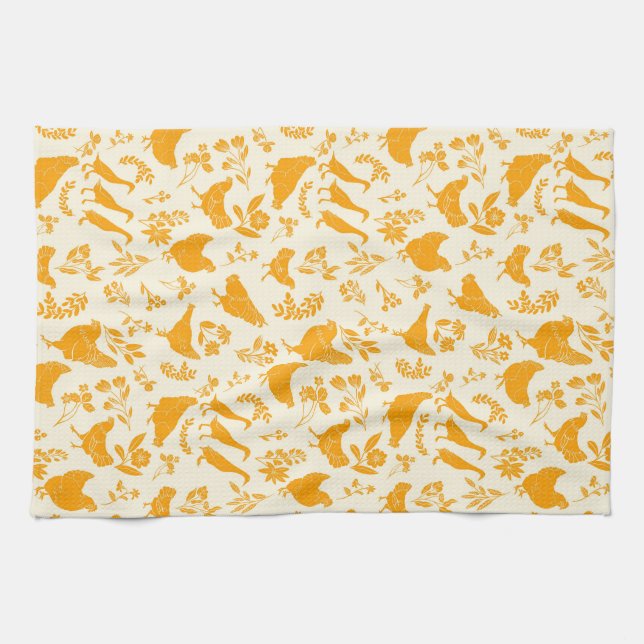 Linge De Cuisine Poulets et canards d'art populaire dans le jaune d (Horizontal)