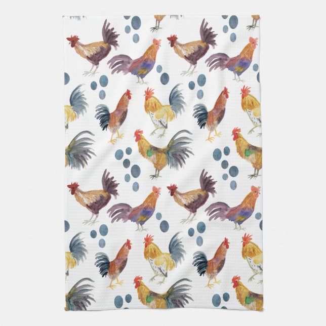 Linge De Cuisine Poulets et oeufs Barnyard Farm Pays Aquarelle (Vertical)