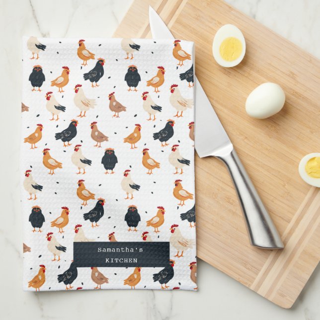 Linge De Cuisine Poulets mignonne Illustration drôle Cadeau personn (Quart Plié)