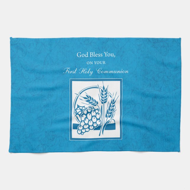 Linge De Cuisine Première Communion, Blé, Raisins Bleus (Horizontal)