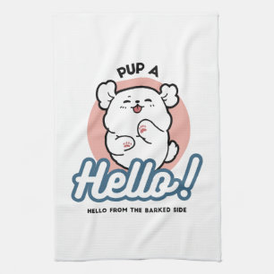 Linge De Cuisine Prends un bonjour ! - Joyeux dessin de chien blanc