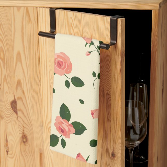 Linge De Cuisine Pretty Pink Roses Pastel Pink Pattern (Pliage en tiers)