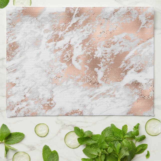 Linge De Cuisine Pretty Rose Gold White Glitzy Marble (Plié)