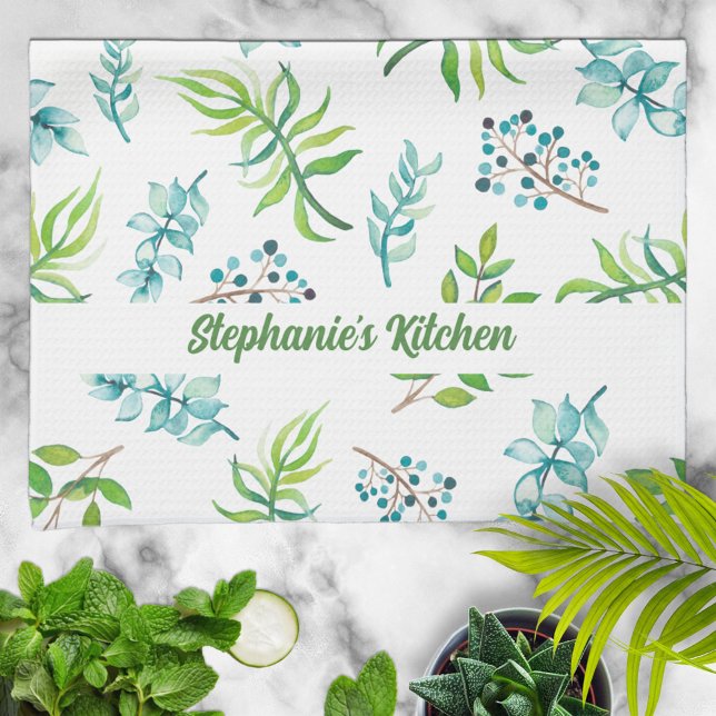 Linge De Cuisine Pretty Watercolor Floral Garden Personalized (Créateur téléchargé)