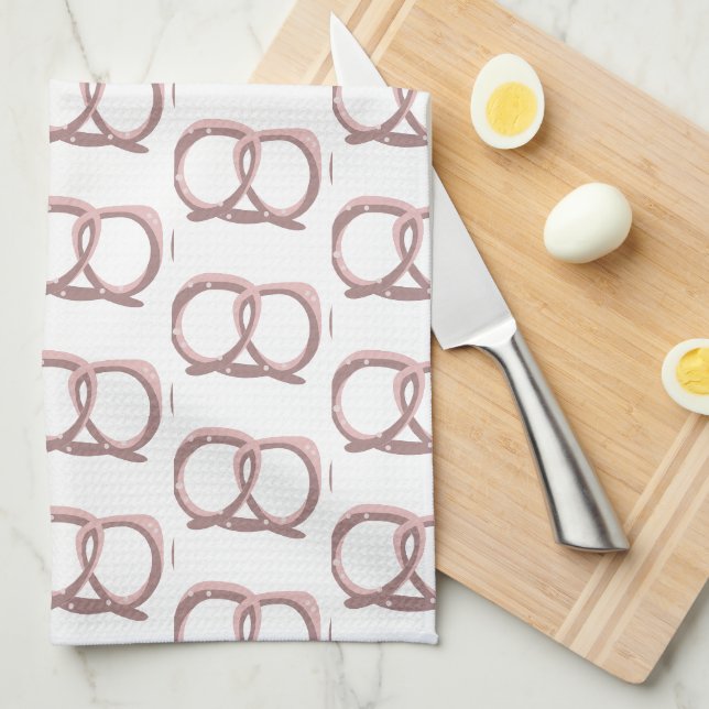 Linge De Cuisine Pretzel Salé Twist Motif rose (Quart Plié)