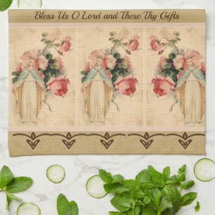 Linge De Cuisine Prière florale bénie par catholique de Vierge