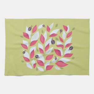 Linge De Cuisine Printemps Abstrait Feuilles botaniques roses Ladyb