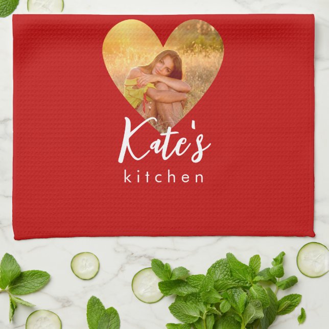 Linge De Cuisine Propre Photo Red Heart Frame Moderne Calligraphie (Plié)