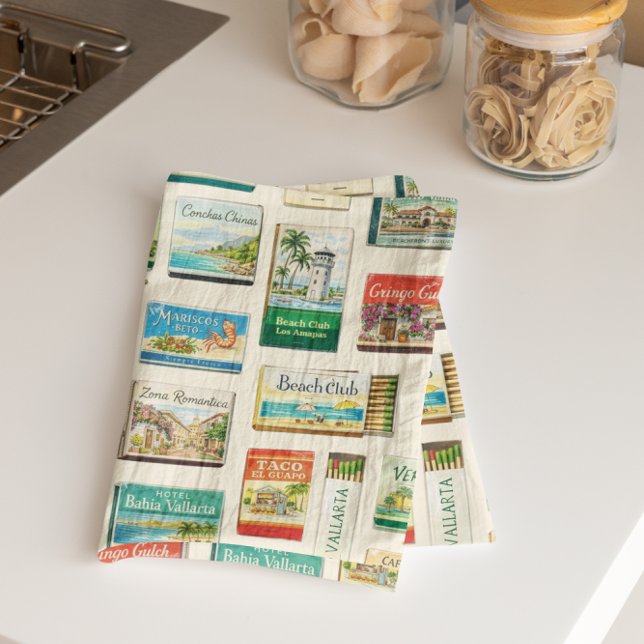 Linge De Cuisine Puerto Vallarta Matchbook Pattern Tea Towel (Créateur téléchargé)