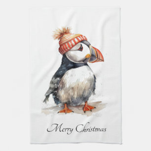 Linge De Cuisine Puffin de Noël, personnalisable